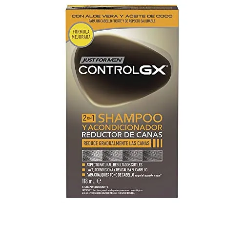 Just For Men Control GX Champú Y Acondicionador para Canas Hombre, Reduce Las Canas Gradualmente en Cada Lavado, Para Todos Los Tonos, 118ml