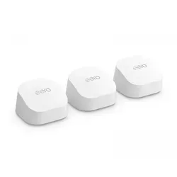 Eero 6+ WiFi 6 Mesh-Router 3-Pack - Dual-Band WiFi 6 Mesh-System mit Geschwindigkeiten bis zu 1 Gbps. Optimale Abdeckung für bis zu 420 m², ideal für Streaming und Gaming. Unterstützt über 75 Geräte, perfekt für moderne Haushalte.