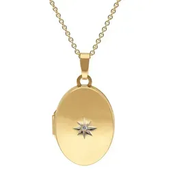 trendor Kette mit Anhänger Medaillon mit Diamant Gold 585/14K an vergoldeter Silberkette goldfarben 42 cm
