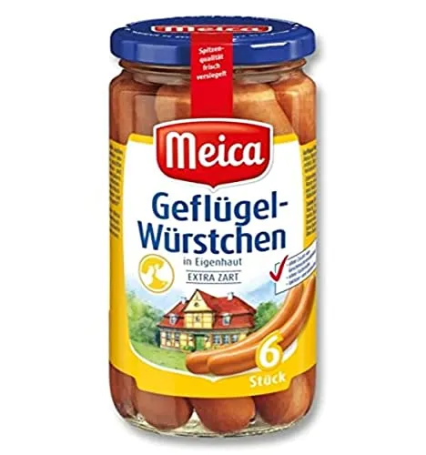 Meica Geflügel-Würstchen 180 g - Extra zarte Geflügel-Würstchen in Eigenhaut, ohne Schweinefleisch. Ideal für den puren Genuss – ohne Geschmacksverstärker und Farbstoffe, laktose- und glutenfrei.