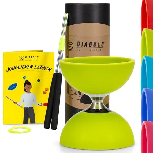 Diabolo Freizeitsport Spiel Diabolo Set Pro (lime) - Spiele: Hochwertiges Diabolo Set für kreative Freizeitabenteuer, ideal für Kinder ab 3 Jahren und fördert Geschicklichkeit und Koordination.