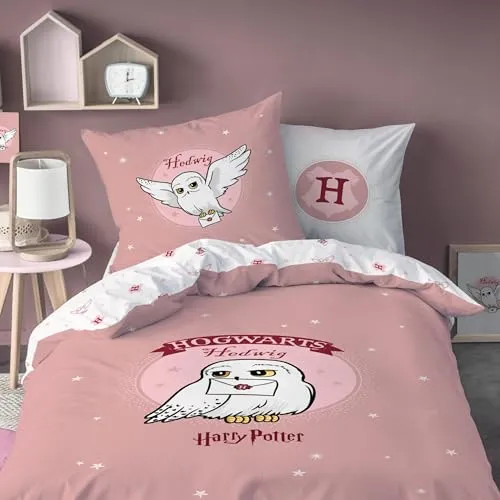 Harry Potter Bettwäsche Set – Eule Hedwig 135x200 + 80x80 - Bettwaren-Set für Kinder aus 100% Baumwolle mit Wendemotiv für doppelte Abwechslung. Ideal für kleine Harry Potter-Fans, pflegeleicht und langlebig.