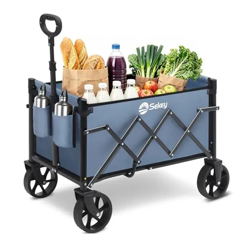 Sekey Bollerwagen Faltbar Klein 70L 80KG - Robuster, leichter Bollerwagen mit 80KG Traglast, höhenverstellbarem Griff und platzsparendem Design – ideal für Einkäufe und Picknicks.