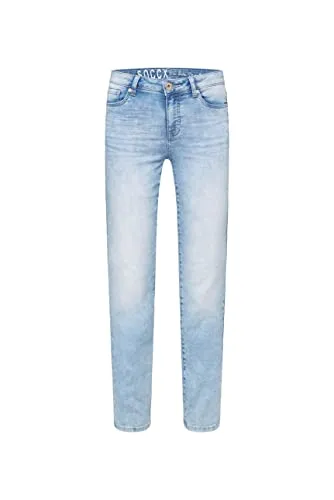 SOCCX Regular-fit-Jeans für Damen, Gr. 33, Blau - Coole Regular-fit-Jeans mit einzigartigen Bleaching-Effekten für einen authentischen Used Look. Bequemer Tragekomfort durch elastisches Material und geraden Beinverlauf. Ideal für einen lässigen Style!