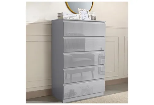 HTI-Living Sideboard Kenji - 5 Schubladen Hochglanz Grau - Stylisches Sideboard mit 5 geräumigen Schubladen, ideal für modernes Wohnen. Hochglanzfronten ohne Griffe und leichtgängige Schubkästen sorgen für eleganten Stauraum.