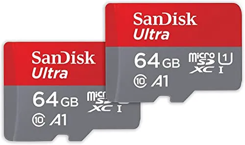SanDisk 64GB Ultra microSDXC 140MB/s + Adapter 2Pack - Zwei leistungsstarke microSD-Karten mit 64 GB für schnelles Speichern und Übertragen von Full HD-Videos. Ideal für Android-Geräte, mit bis zu 140 MB/s Lesegeschwindigkeit.