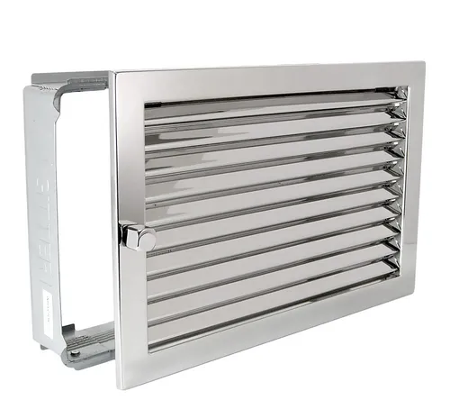 Warmluftgitter WG 3523 ESG Edelstahl Hochglanz - Lüftungsgitter 350 x 230mm mit Einbaurahmen, aus hochwertigem Stahlblech und mit praktischer Klemmfeder für einfache Installation.