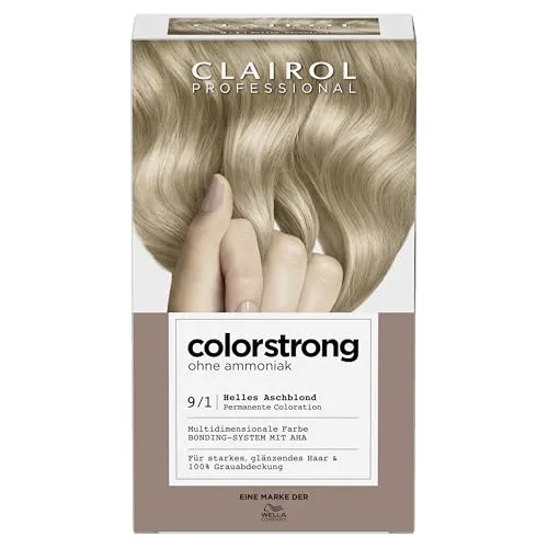 CLAIROL PROFESSIONAL colorstrong Haarfarbe - 9/1 Helles Aschblond - Erlebe salonreife Ergebnisse mit der CLAIROL PROFESSIONAL colorstrong Haarfarbe. Diese ammoniakfreie Formel bietet multidimensionale Farbtiefe und 100% Grauabdeckung, unterstützt durch ein einzigartiges AHA-Bonding-System für starke Haare.