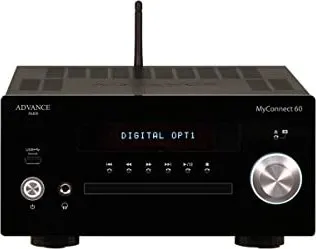 Advance Acoustic Myconnect 60 Kompaktsystem - Kompakte Stereoanlage mit Bluetooth, Wi-Fi und USB - Kompaktanlage mit aptX und AAC für hochwertigen Klang, inklusive Fernbedienung und stilvollem Design in Schwarz.