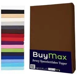 Buymax Spannbettlaken Topper, Spannbetttuch für Topper bis 12 cm Höhe, 100% Baumwolle Jersey, Jersey, Gummizug: Rundumgummi, (1 Stück), Pflegeleicht und Atmungsaktiv, in Verschiedenen Farben und Größen braun 160 cm x 200 cm