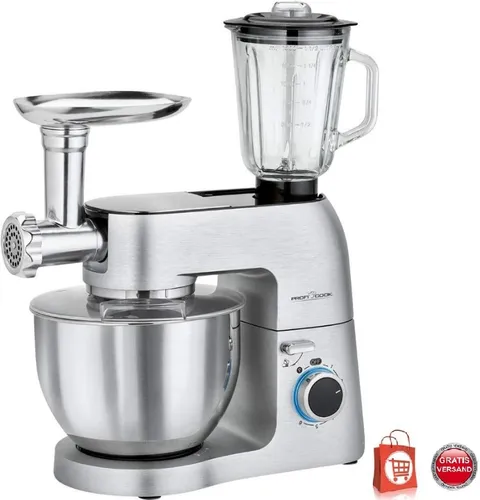 Profi Cook 3in1 Knetmaschine PC-KM 1189 - leistungsstarker 1500 Watt Mixer, Fleischwolf und Knetmaschine mit 6,7 Liter Edelstahlschüssel und 8 Geschwindigkeitsstufen