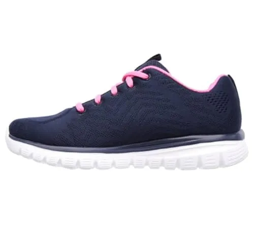 Skechers Damen Graceful-get Connected-12615 Sneakers, Navy Mesh Hot Pink Trim - Damen-Sneaker, leicht und komfortabel mit atmungsaktivem Mesh-Obermaterial für optimalen Tragekomfort.