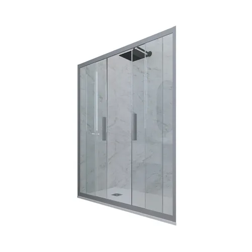 PORTA DOCCIA SCORREVOLE IN PVC KLARGLAS SILVER PROFIL 120 CM MOD. GLAM - Elegante Duschtür aus klarem Glas mit silbernem Profil, ideal für moderne Badezimmer. Leicht zu reinigen und platzsparend, perfekt für eine stilvolle Duschlösung.