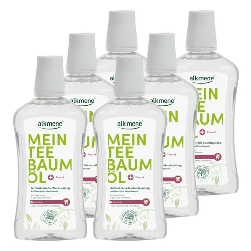 alkmene Mein Teebaumöl antibakterielle Mundspülung 6x 500 ml mit 6fach Schutz - naturreines Teebaumöl, vegan & klimaneutral - Mundwasser für starke Zähne & gesundes Zahnfleisch - Zahnspülung