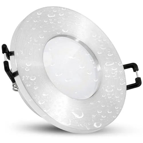 linovum ISASO Einbauleuchte IP65 Bad in Alu - Deckenbeleuchtung led rund flach mit Dimmen ohne Dimmer fourSTEP LED GU10 5W warmweiß