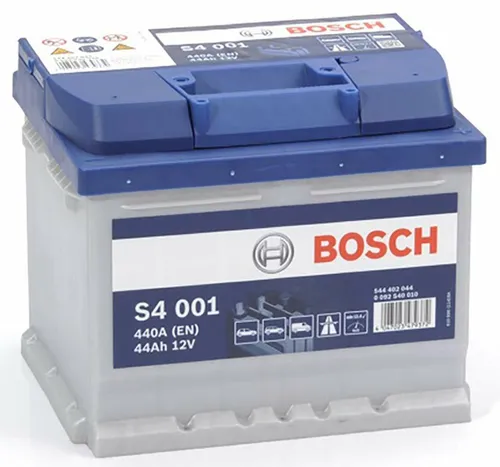 Bosch S4 001 Autobatterie 12V 44Ah 440A - Autobatterien für verschiedene Fahrzeugtypen, wartungsfrei mit hoher Lebensdauer und minimaler Selbstentladung, ideal für Kleinwagen und technisch ausgestattete Autos.