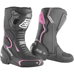 Bogotto Carta Race Damen Motorrad Stiefel – Schwarz-Weiss-Pink, Größe 41 - Hochwertige Motorradstiefel mit hoher Schafthöhe, Reißverschluss und zusätzlichem Klettverschluss für optimalen Halt und Komfort.
