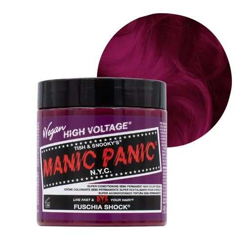 Manic Panic High Voltage Classic Fuschia Shock 237 ml - Fuchsia Haarfarbe - Die Manic Panic High Voltage Classic Fuschia Shock ist eine vegane Haarfarbe in tiefem Fuchsia. Sie sorgt für leuchtende Töne und ist einfach anzuwenden. Ideal für kreative Farbexperimente!
