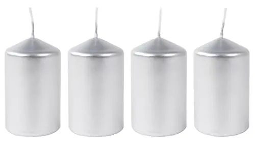 BURI Metallic-Stumpenkerzen Silber 4er-Set Adventskerzen Weihnachtskerzen Tischdeko