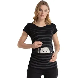 Witzige süße Umstandsmode T-Shirt mit Motiv Schwangerschaft Geschenk - Kurzarm (Schwarz, Large)