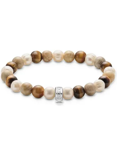 THOMAS SABO Silberarmband mit Farbstein - Elegantes Damen-Armband aus 925er Silber mit modernem Design, verziert mit rot gefärbtem Jaspis und elastischem Band für optimalen Tragekomfort.