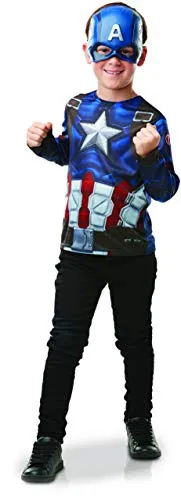 Rubie´s Captain America Kostümset für Kinder - Blau - Offizielles Kostümset mit detailgetreuem Oberteil und Maske für Superhelden-Fans. Ideal für Mottopartys, Kindergeburtstage oder Karneval, sorgt für Spaß und kreative Rollenspiele.