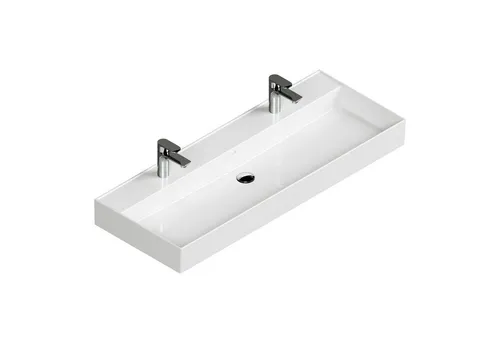 Aqua Bagno Doppwaschbecken 120cm Weiß - Wandmontage - Modernes Doppwaschbecken aus hochwertiger Keramik, ideal für Wandmontage. Mit zwei Hahnlochbohrungen und praktischer Ablagefläche für mehr Komfort im Badezimmer.
