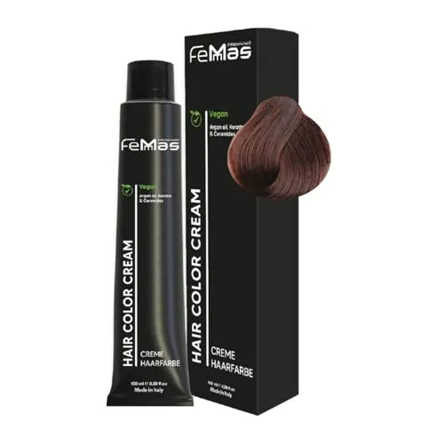 FemMas Haarfarbe Mittelbraun Kupfer 4.4 I Creme Haarfarbe mit Arganöl, Keratin & Ceramiden I Als dauerhafte Haarfärbung oder Tönung für strahlende, haltbare Farbergebnisse I 100 ml