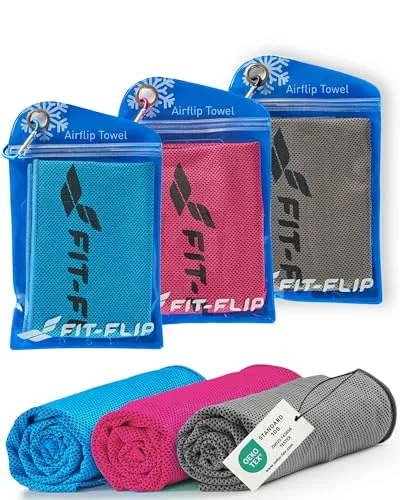 Fit-Flip Kühltuch 3er Set – kühlendes Handtuch für Fitness und Sport - Handtücher für Sport und Freizeit, mit natürlichem Kühleffekt durch Verdunstung. Ideal für Outdoor-Aktivitäten und an heißen Tagen, inklusive wasserdichter Tasche für einfachen Transport.