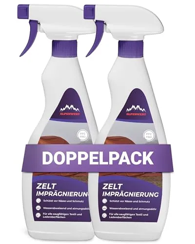 Alpenwert Zelt & Pavillion Imprägnierspray [LANGZEIT-ABPERL-Schutz] Made in Germany Imprägnierung für Zelte, Markisen, Sonnenschirm UVM. (2x500ml)