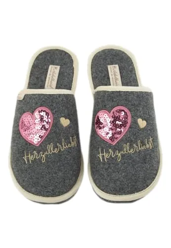 Adelheid Herzallerliebst Paillette Filzpantoffeln - Funkelnde Gemütlichkeit für Herzensmenschen - Bequeme Filzpantoffeln mit liebevoller Stickerei und rutschhemmender Sohle. Ideal für entspannte Stunden zu Hause. Verfügbar in mehreren Größen.