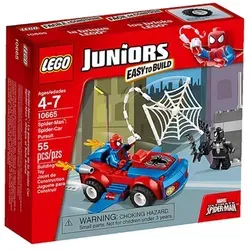 LEGO Juniors Spider-Man Spider-Car 10665 – Spannender Spielspaß - Baue das Spider-Car und hilf Spider-Man, Venom zu stoppen! Ideal für kleine Bauanfänger, fördert Kreativität und Geschicklichkeit. Enthält 55 Teile und Minifiguren für actionreiche Abenteuer.