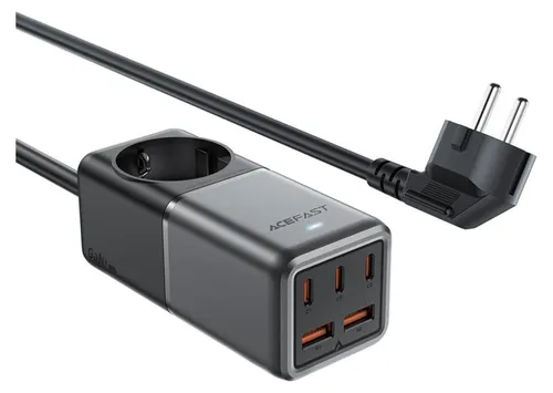 Schnellladegerät GaN 75W PD - 5-Port Tischladegerät in Schwarz/Grau - Kabel & Adapter - Leistungsstarkes 75W Ladegerät mit 3x USB-C und 2x USB-A für schnelles Laden mehrerer Geräte gleichzeitig.
