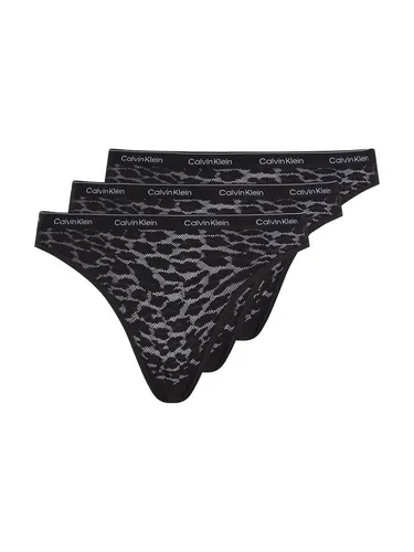 Calvin Klein Damen 3er Pack Slips Bikini Form Low-Rise Unterwäsche, Schwarz (Black/Black/Black), XL - FEMININE ELEGANZ: Die originalen Calvin Klein Slips mit Leoparden-Stretch-Spitze bieten einen hohen Tragekomfort und sind ideal für den Alltag. Der elastische Bund sorgt für perfekten Sitz und modernes Design.