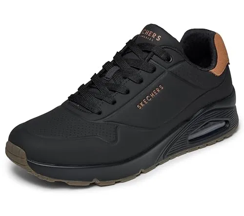 SKECHERS UNO-SUITED ON AIR Herren Sneaker, Gr. 42, schwarz - Sportliche Freizeitschuhe aus Lederimitat mit modischer Keilsohle und Skechers Air-Cooled Memory Foam für optimalen Tragekomfort.