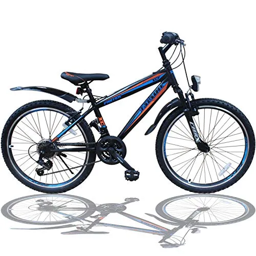 Talson 20 Zoll Fahrrad - Shimano 18-Gang Mountainbike mit Gabelfederung - Mountainbike mit 18-Gang Shimano Schaltung, ideal für Kinder von 117-135cm. Ausgestattet mit Gabelfederung und STVO-konformer Beleuchtung für sicheres Fahren.