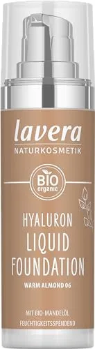 lavera Hyaluron Liquid Foundation 06 - Warm Almond - Vegan & Naturkosmetik - Ebenmäßiges Finish mit mittlerer Deckkraft. Feuchtigkeitsspendend und seidig-leicht. Frei von Mineralöl und Silikonen. Zertifizierte Naturkosmetik, ideal für die tägliche Anwendung.