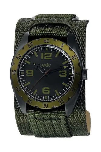 edc by Esprit Quarzuhr Metal Grid Battle Green, aus Edestahl, mit Textil-/Lederband, Schwarz/Oliv, Klettverschluss