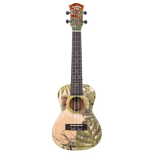 Cascha Art Series Konzert Ukulele Leafy - Konzert Ukulele mit einzigartigem Design, Korpus aus Mahagoni und massiver Fichtendecke, ideal für Einsteiger und Fortgeschrittene, inklusive gepolsterter Tasche und 3 Plektren.