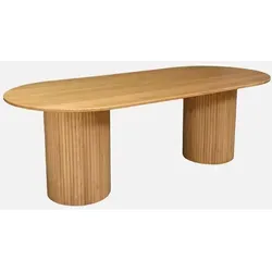 sweeek Ovaler Esstisch Estelle - Heveaholz & Eichenfurnier für 8 Personen - Braun/Schwarz - Moderner ovaler Esstisch aus Heveaholz und Eichenfurnier. Bietet Platz für 8 Personen und schafft eine einladende Atmosphäre für gesellige Abende. Ideal für Ihr Esszimmer!