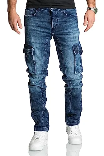 REPUBLIX Herren Cargo Jeans R7977 Dunkelblau W30/L30 - Regular Slim Fit - Stylische Herren Cargo Jeans in Dunkelblau mit modischem Destroyed-Look. Ideal für lässige Outfits und den täglichen Einsatz. Hochwertige Verarbeitung für optimalen Tragekomfort.
