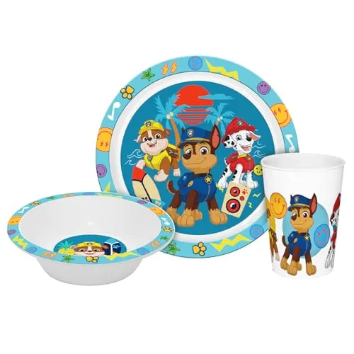 Kindergeschirr Paw Patrol Boys 3teilig PP, Geschirrset, Teller, Schale, Becher, Kunststoff, unzerbrechlich, 3-teilig, Jungen, Marshall, Chase, GEDA, GEDA LABELS, BPA frei, Geschirr