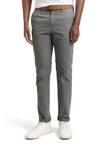 TOM TAILOR Denim Herren Slim Fit Chino Hose mit Gürtel - Castlerock Grey - Herren-Jeanshose mit Stretch-Anteil für optimalen Tragekomfort, ideal für Freizeit und festliche Anlässe.