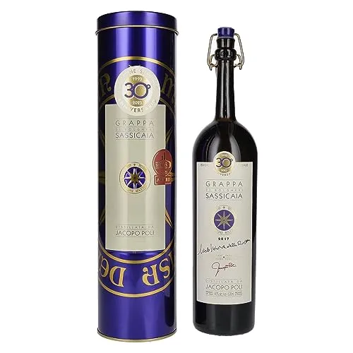 Jacopo Poli Grappa di Sassicaia 0,5l 40% - Hochwertiger Tresterbrand - Tresterbrand aus dem renommierten Sassicaia-Wein, ideal für Genießer und Kenner, mit einzigartigem Aromaprofil.