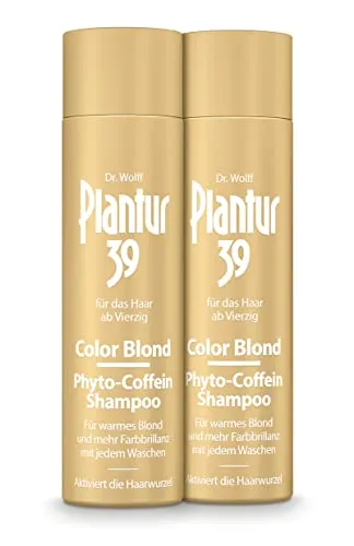Plantur 39 Color Blond Phyto-Coffein-Shampoo – 2 x 250 ml - Shampoo für blondiertes und blondes Haar, aktiviert die Haarwurzeln mit Phyto-Coffein-Complex und kaschiert graue Haare für ein strahlendes Blond.