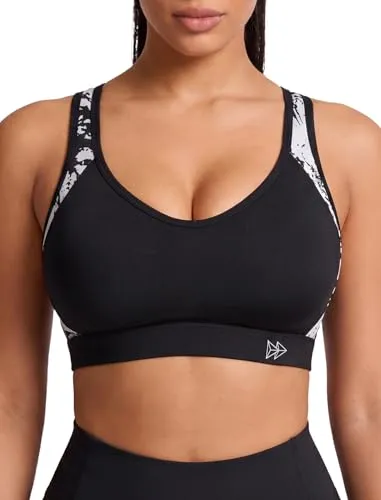 Yvette Damen Sport BH – Starker Halt für Große Größen, Gekreuzter Rücken, Gepolstert, Schwarz, 105C - Funktionsunterwäsche für Damen mit hervorragendem Halt und Komfort, ideal für Sportarten wie Yoga und Krafttraining. Der gekreuzte Rücken sorgt für Stabilität und verhindert das Rutschen der Träger.