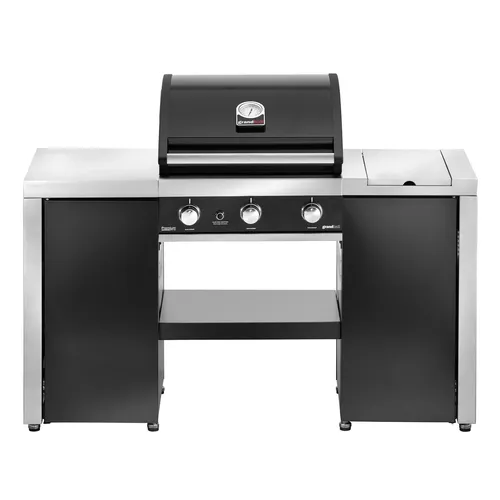 Grandhall Premium G3 Island Gasgrill – BBQ Grillstation - Vielseitige Grillstation mit 3 Hauptbrennern und hochwertigem Gusseisen-Grillrost. Ideal für gesellige Grillabende im Garten. Robust und elegant in Schwarz.