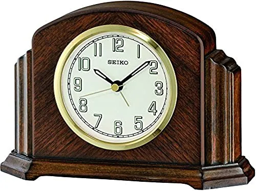 Seiko QXE043B Tischuhr aus Nussbaumholz mit Piepalarm - Tischuhr aus hochwertigem Nussbaumholz mit Piep-Alarmauslösung und LumiBrite für optimale Lesbarkeit, ideal für jeden Raum.
