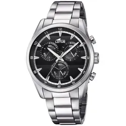 Lotus Herren Uhr Chronograph 18365/4 Edelstahl Silber/Schwarz - Sportliche Armbanduhr mit robustem Edelstahlgehäuse und schwarzem Zifferblatt. Die Quarz-Uhr bietet eine Stoppuhrfunktion und ist bis 5 ATM wasserdicht – ideal für aktive Männer.
