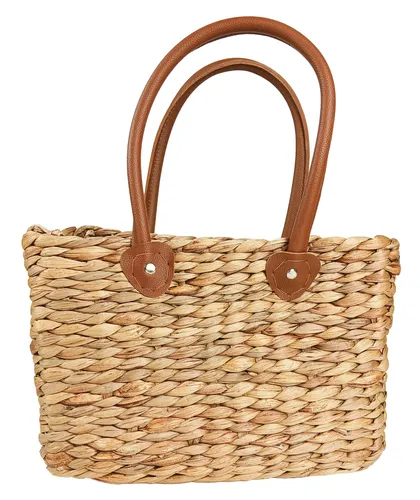 Kobolo Shopper Korbtasche aus Wasserhyazinthe - Stilvolle Shopper-Tasche aus 96% Wasserhyazinthe, ideal für den Alltag. Mit geflochtenem Design und praktischen Maßen: 43x27x24 cm.